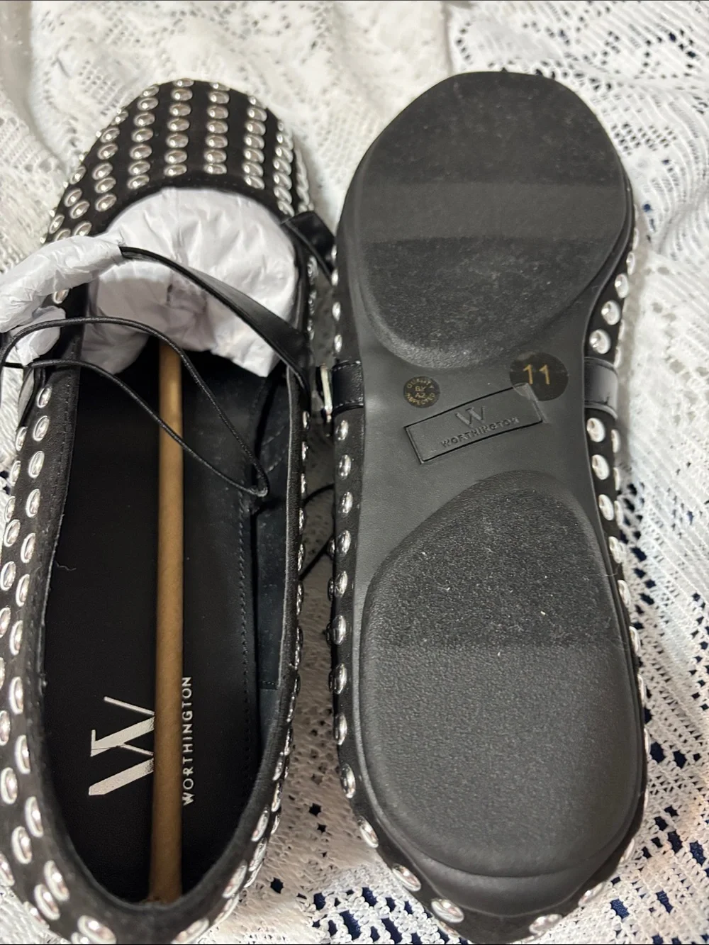Worthington Black Studded Mary Jane Flats with Silver Accents